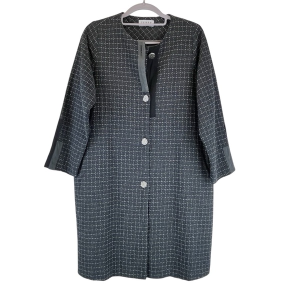 TERRA by SJ Apparel Jackets & Blazers - TERRA by SJ Apparel Art-To-Wear Cotton Overcoat Topper Stitched Grid Pattern